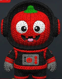Pumpkinaut – Astronauta zucca – Effetto maglia – Nero / Rosso